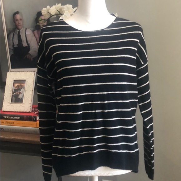 Halogen Cashmere Wool Back Zip Striped Sweater SM - Picture 3 of 7